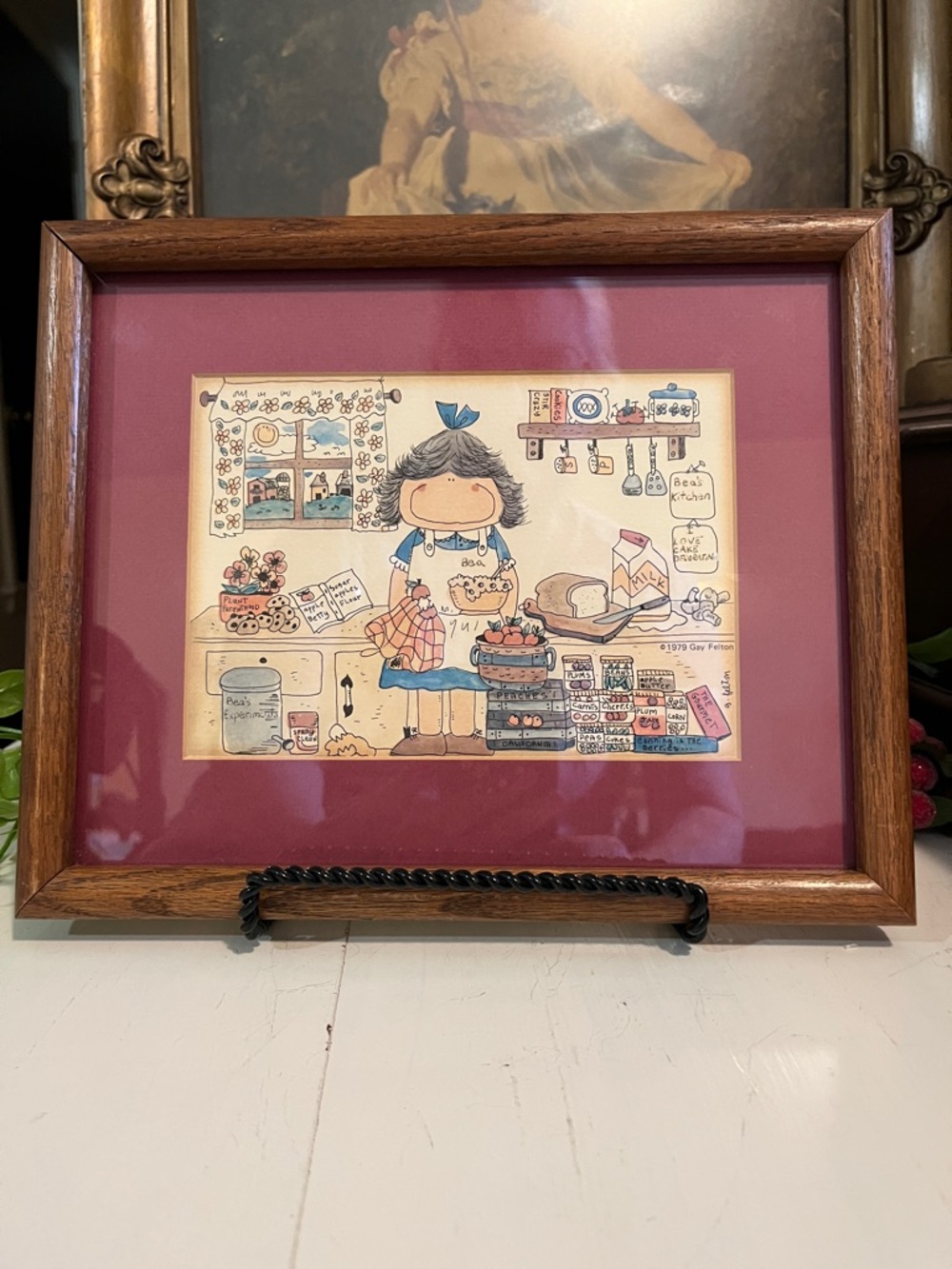 MCM PICTURE 1979 Gay Felton SIGNED & DATED / Whimsical Country Kitchen VTG 9”x11 - Picture 3 of 6